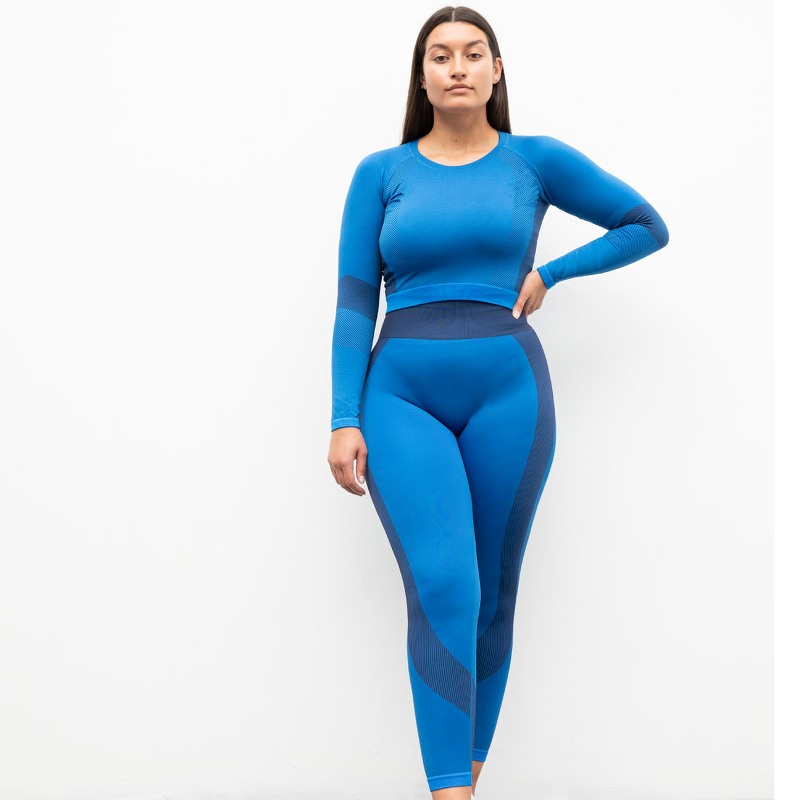 Tombo Seamless Blue Panelled Leggings - Image 2
